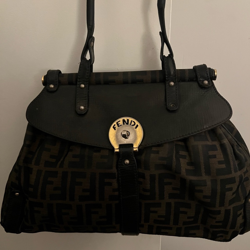 Fendi Black and Brown Satchel with Gold Accent